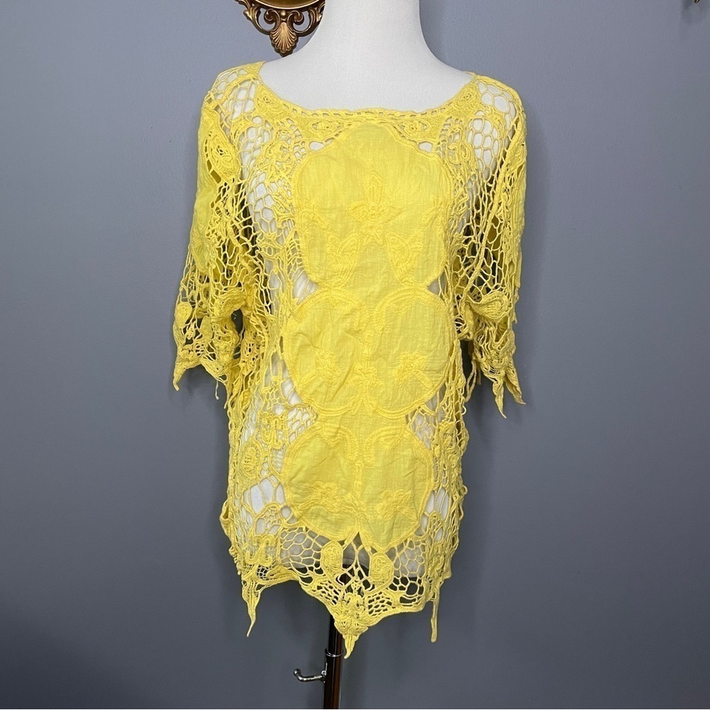 Yellow crochet embroidered festival pool 100% cotton cover up